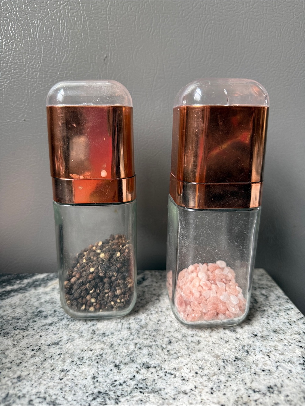 Rose Gold Salt and Pepper Grinder Set - Clear Glass Spice Mills